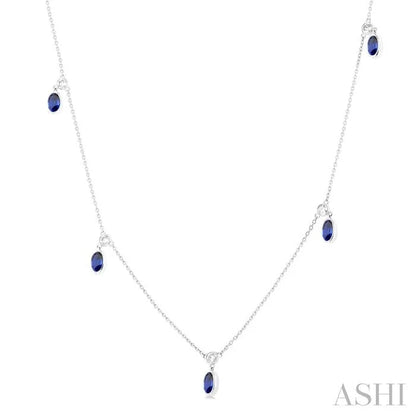 Oval Shape Gemstone & Diamond Station Necklace