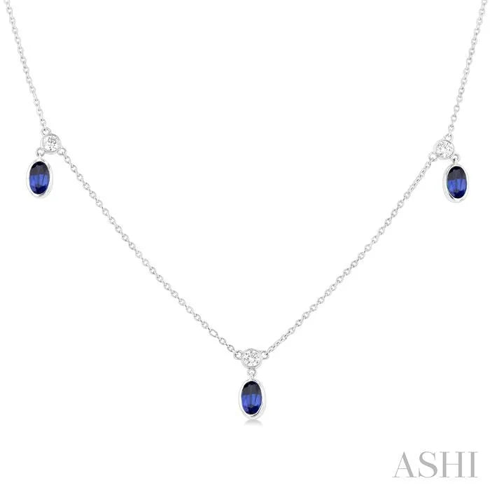 Oval Shape Gemstone & Diamond Station Necklace