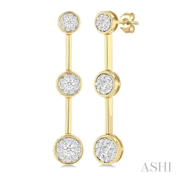 Round Shape 3 Stone Bar Link Lovebright Diamond Earrings