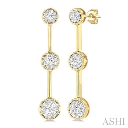 Round Shape 3 Stone Bar Link Lovebright Diamond Earrings