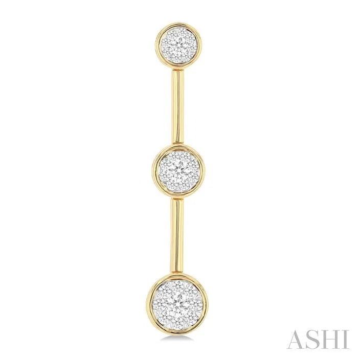 Round Shape 3 Stone Bar Link Lovebright Diamond Earrings