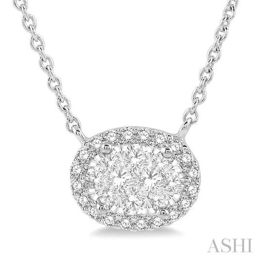 Oval Shape East-West Halo Lovebright Essential Diamond Pendant
