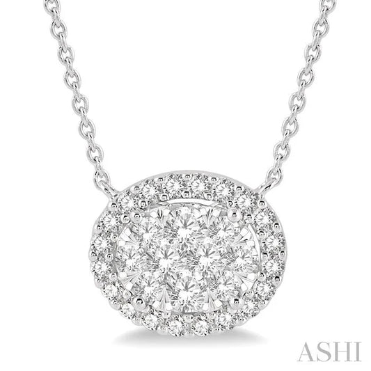 Oval Shape East-West Halo Lovebright Essential Diamond Pendant