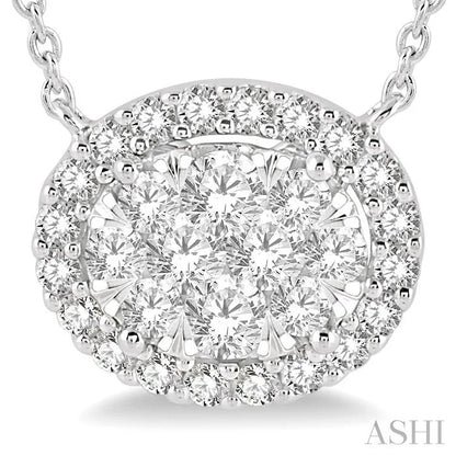 Oval Shape East-West Halo Lovebright Essential Diamond Pendant