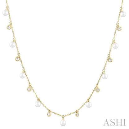 Pearl & Diamond Station Necklace