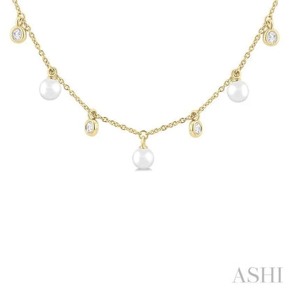 Pearl & Diamond Station Necklace