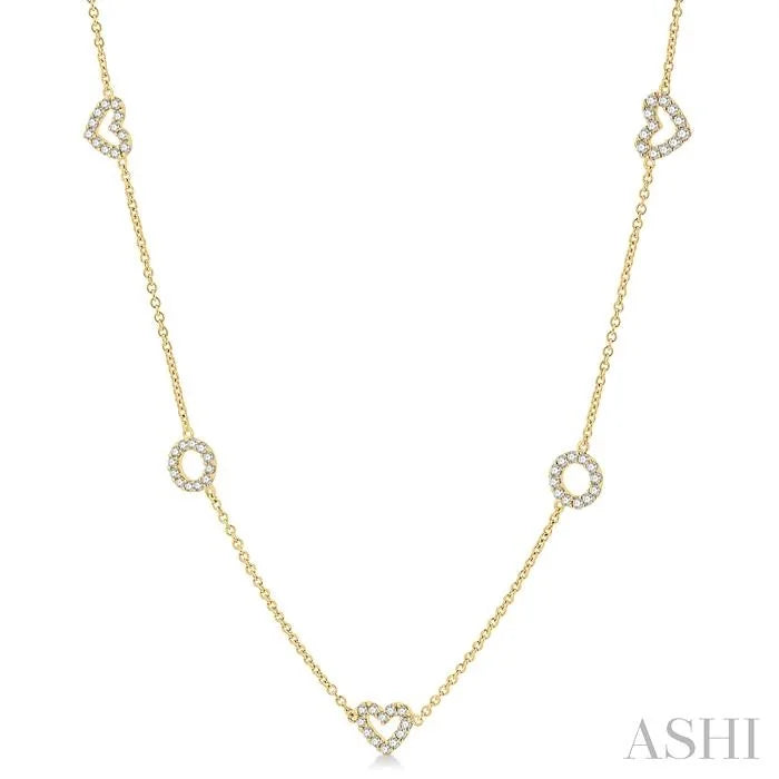 Heart & Circle Shape Diamond Station Necklace