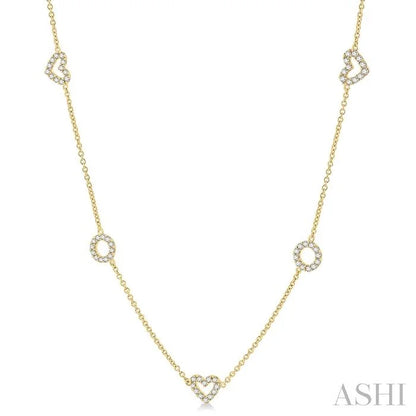 Heart & Circle Shape Diamond Station Necklace