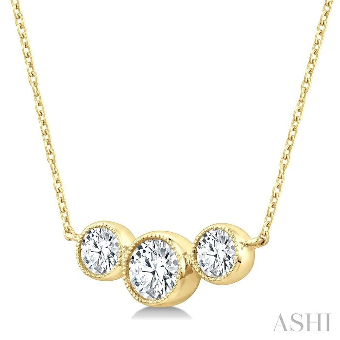 3 Stone Bezel Set Diamond Necklace
