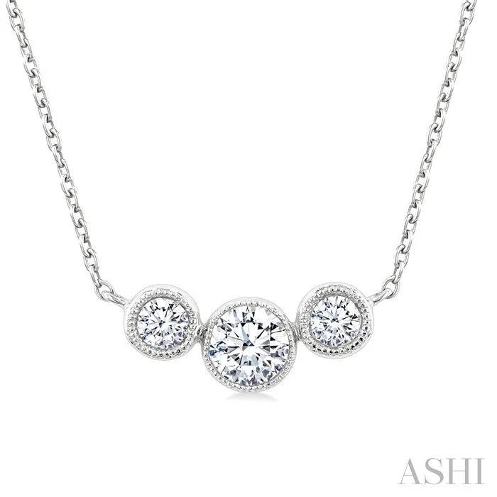 3 Stone Bezel Set Diamond Necklace