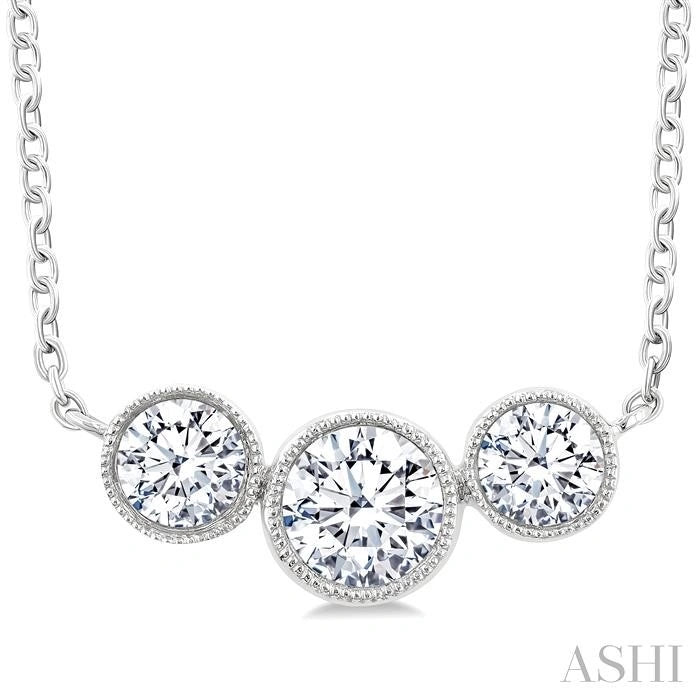3 Stone Bezel Set Diamond Necklace