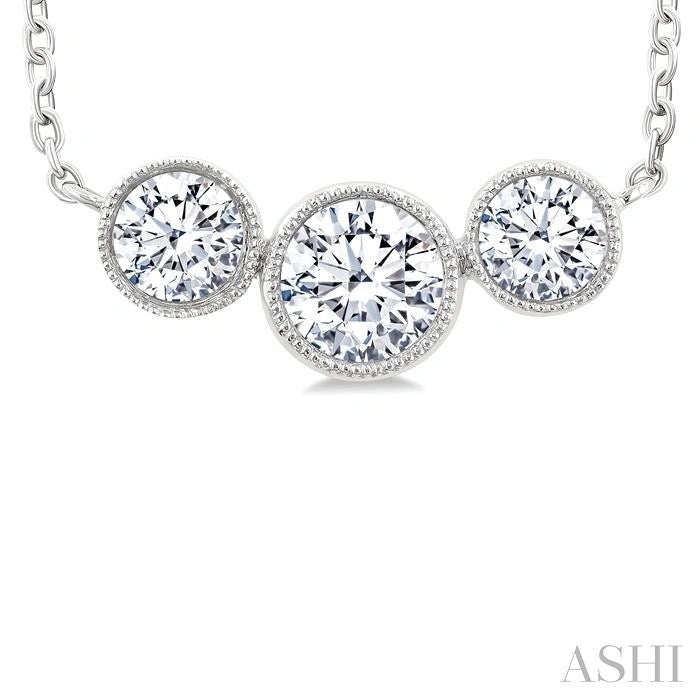 3 Stone Bezel Set Diamond Necklace