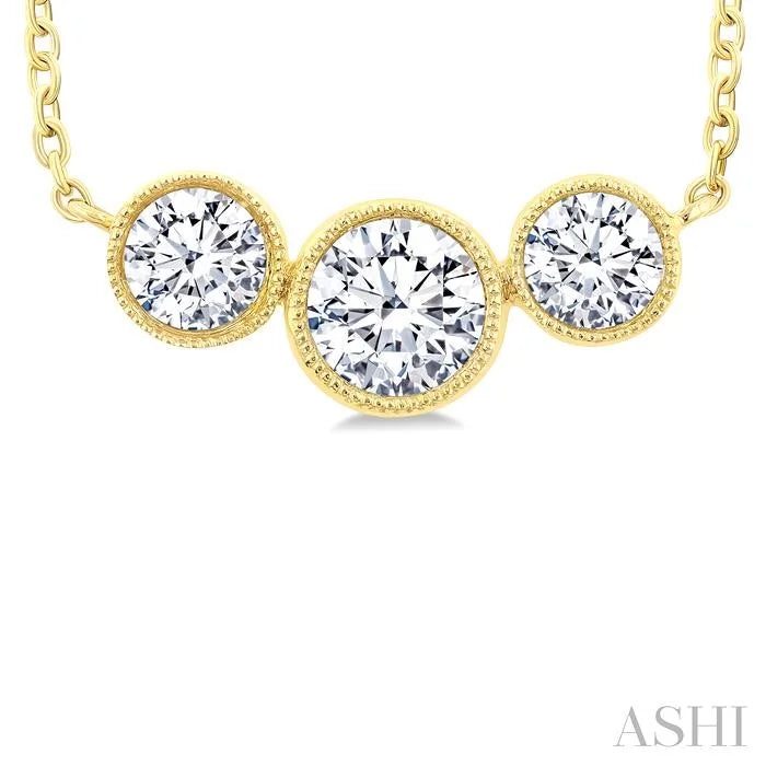 3 Stone Bezel Set Diamond Necklace