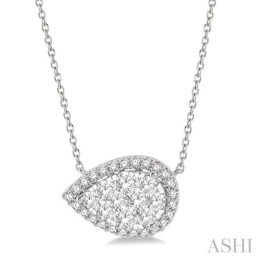 Pear Shape East-West Halo Lovebright Essential Diamond Pendant