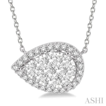 Pear Shape East-West Halo Lovebright Essential Diamond Pendant