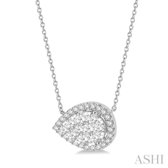 Pear Shape East-West Halo Lovebright Essential Diamond Pendant