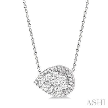 Pear Shape East-West Halo Lovebright Essential Diamond Pendant