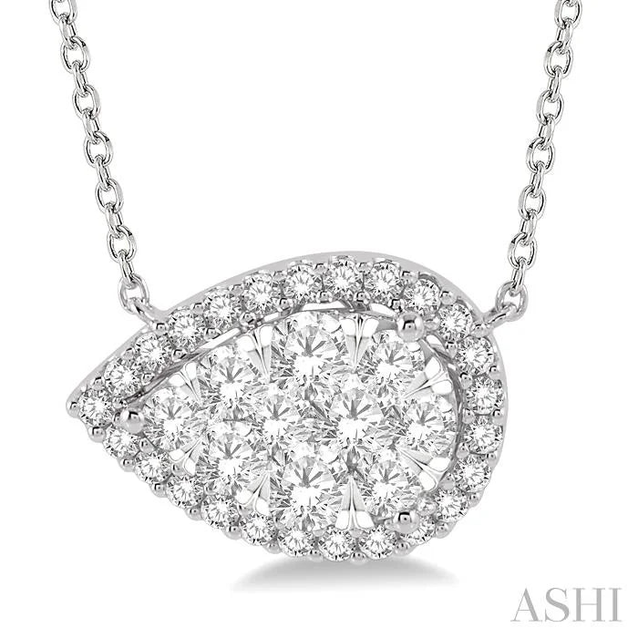 Pear Shape East-West Halo Lovebright Essential Diamond Pendant