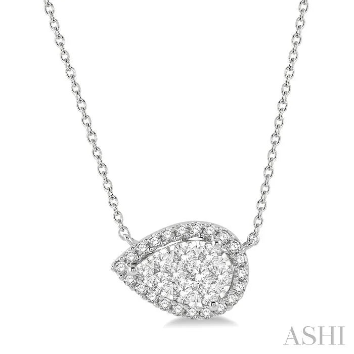 Pear Shape East-West Halo Lovebright Essential Diamond Pendant