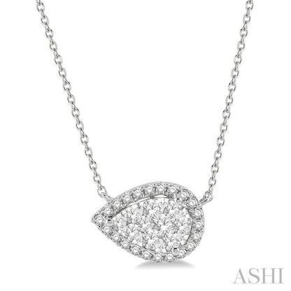 Pear Shape East-West Halo Lovebright Essential Diamond Pendant