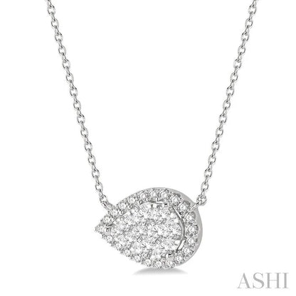 Pear Shape East-West Halo Lovebright Essential Diamond Pendant