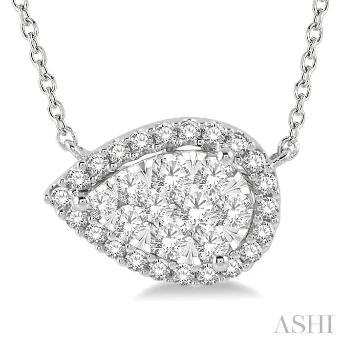 Pear Shape East-West Halo Lovebright Essential Diamond Pendant