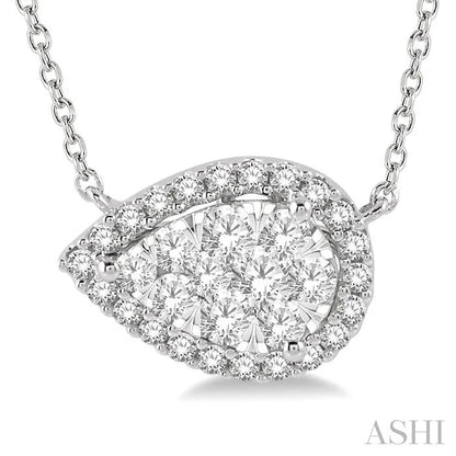Pear Shape East-West Halo Lovebright Essential Diamond Pendant