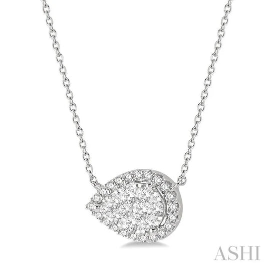 Pear Shape East-West Halo Lovebright Essential Diamond Pendant