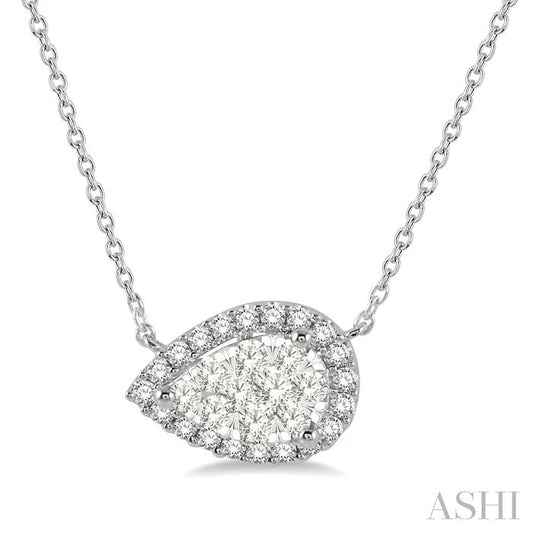 Pear Shape East-West Halo Lovebright Essential Diamond Pendant