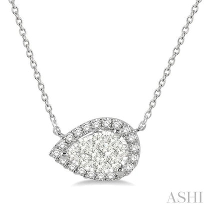 Pear Shape East-West Halo Lovebright Essential Diamond Pendant