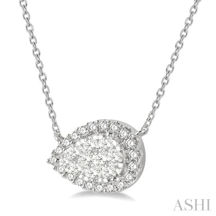 Pear Shape East-West Halo Lovebright Essential Diamond Pendant