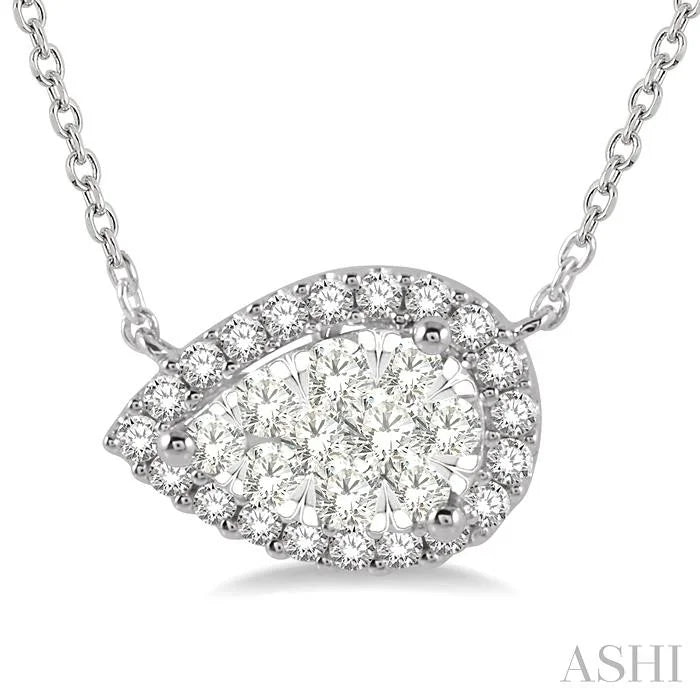 Pear Shape East-West Halo Lovebright Essential Diamond Pendant