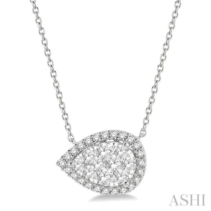 Pear Shape East-West Halo Lovebright Essential Diamond Pendant