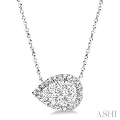 Pear Shape East-West Halo Lovebright Essential Diamond Pendant