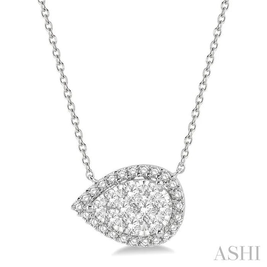 Pear Shape East-West Halo Lovebright Essential Diamond Pendant