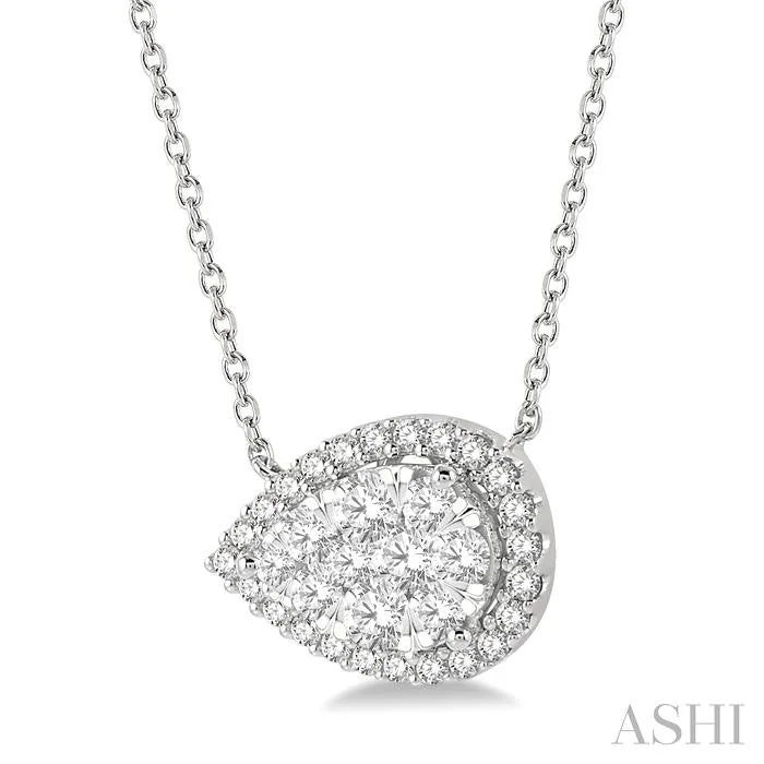 Pear Shape East-West Halo Lovebright Essential Diamond Pendant