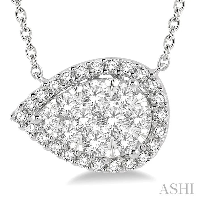 Pear Shape East-West Halo Lovebright Essential Diamond Pendant
