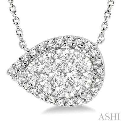Pear Shape East-West Halo Lovebright Essential Diamond Pendant