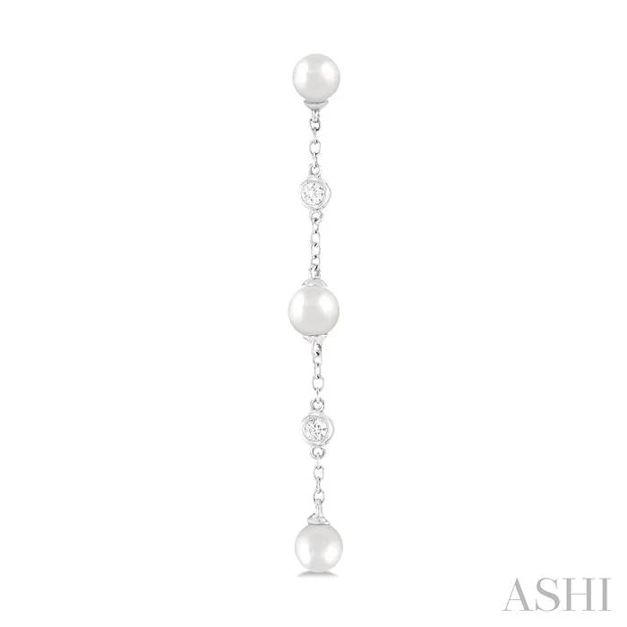 Pearl & Diamond Station Long Chain Earrings