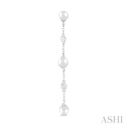Pearl & Diamond Station Long Chain Earrings