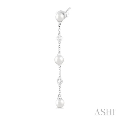 Pearl & Diamond Station Long Chain Earrings