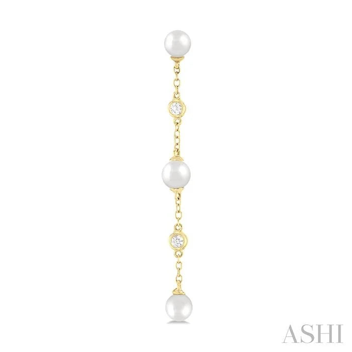 Pearl & Diamond Station Long Chain Earrings