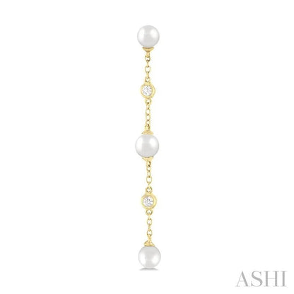 Pearl & Diamond Station Long Chain Earrings