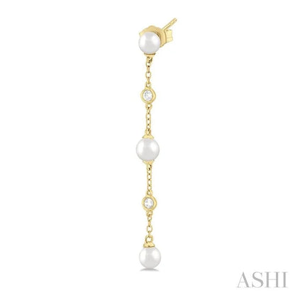 Pearl & Diamond Station Long Chain Earrings
