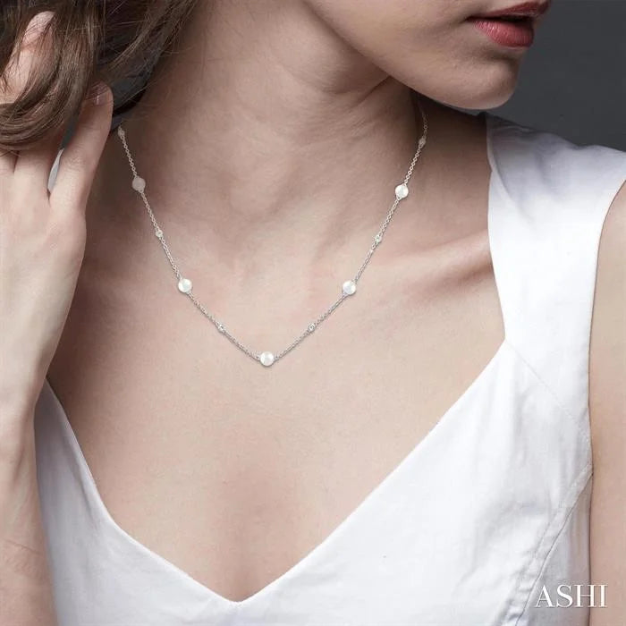 Pearl & Diamond Station Necklace
