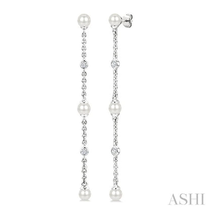 Pearl & Diamond Station Long Chain Earrings