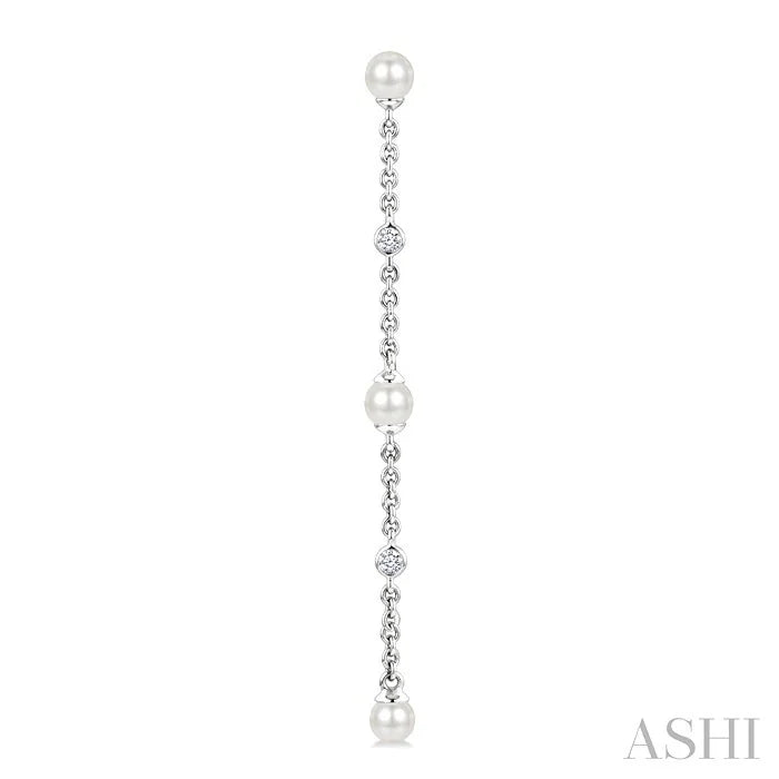 Pearl & Diamond Station Long Chain Earrings