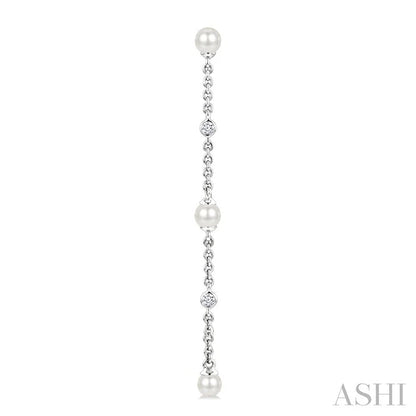 Pearl & Diamond Station Long Chain Earrings