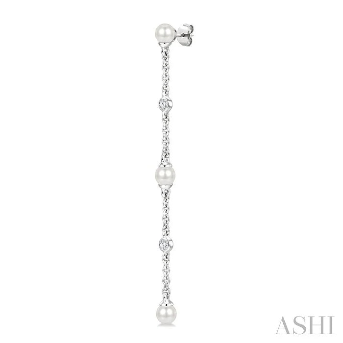 Pearl & Diamond Station Long Chain Earrings