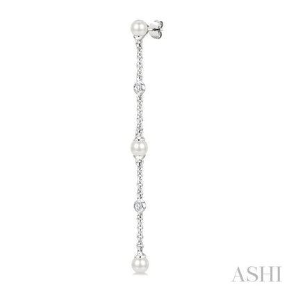 Pearl & Diamond Station Long Chain Earrings